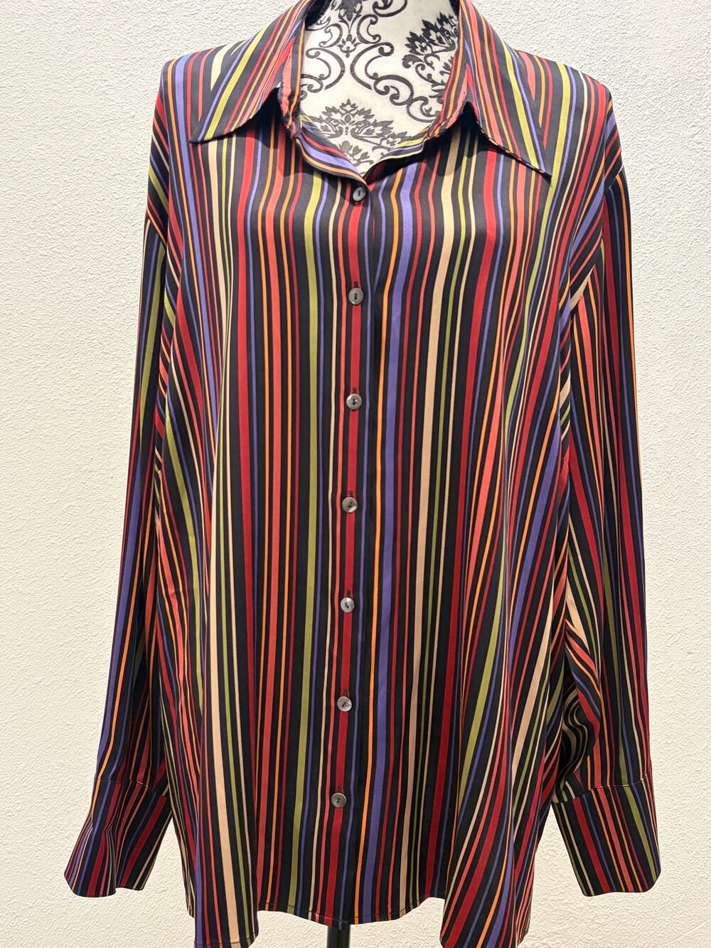 Talbots Woman 22W Silk Stretch Multicolor Striped Button Down Blouse